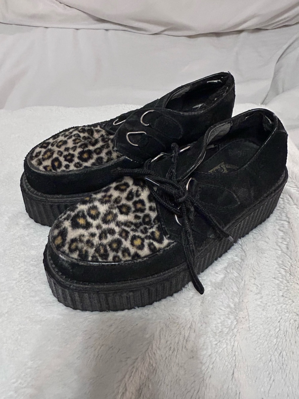 Demonia Black Platform Creepers with Leopard Print
